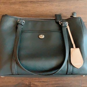 Coach Black Leather, Double Zipper Shoulder Bag